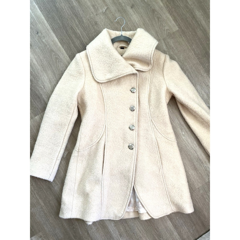 Guess Princess Coat Ivory Bouclé Textured‎ Wool Blend Button M Girly Soft Jacket